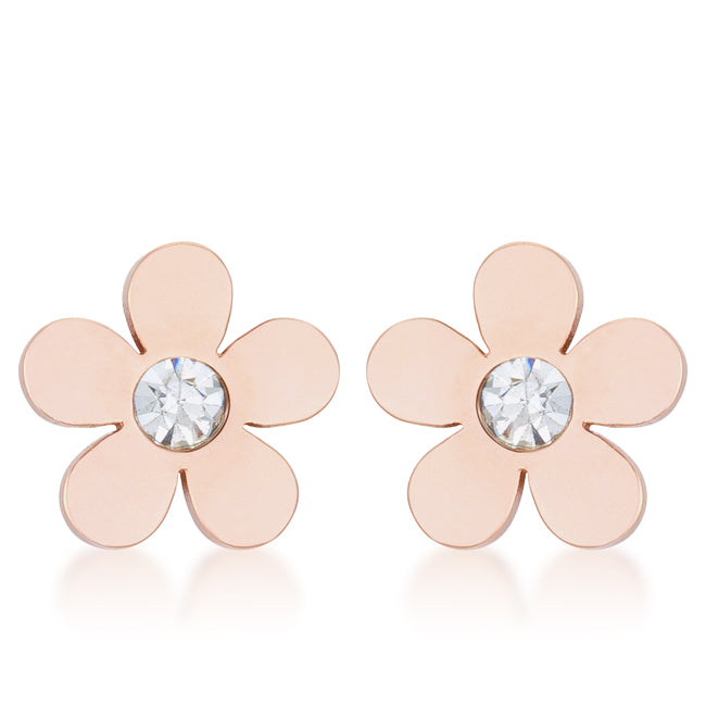 Avera Daisy 0.3ct CZ Stainless Steel Flower Stud Earrings