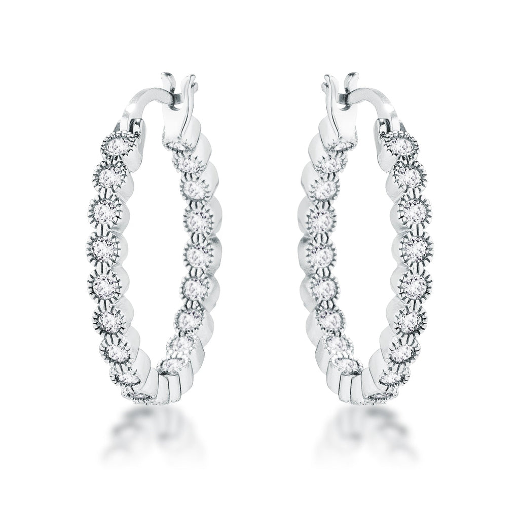 Avera Dotted CZ Round Bezel Hoop Earrings in Pink