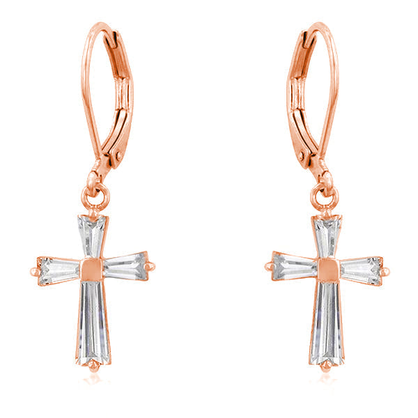 CZ Cross Drop Earrings