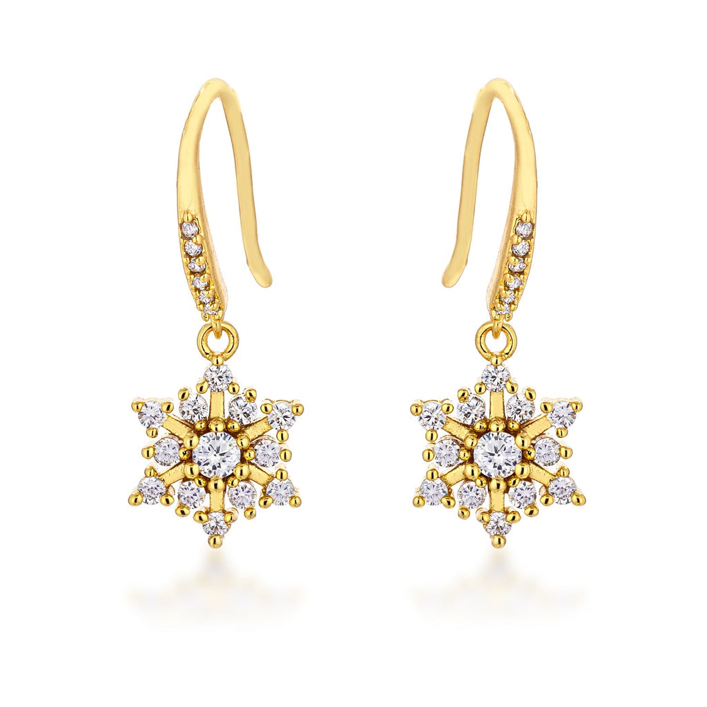 Avera Dainty Snowflake Drop Earrings in Polished Gold