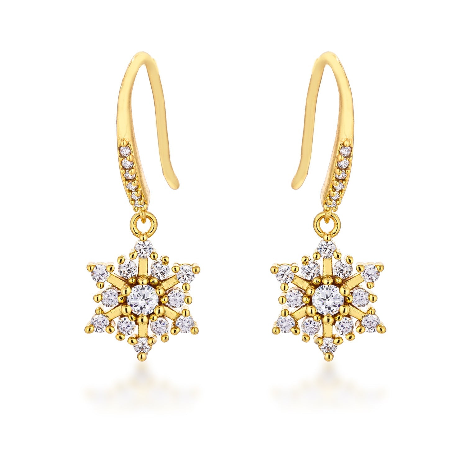 Avera Dainty Snowflake Drop Earrings in Polished Gold