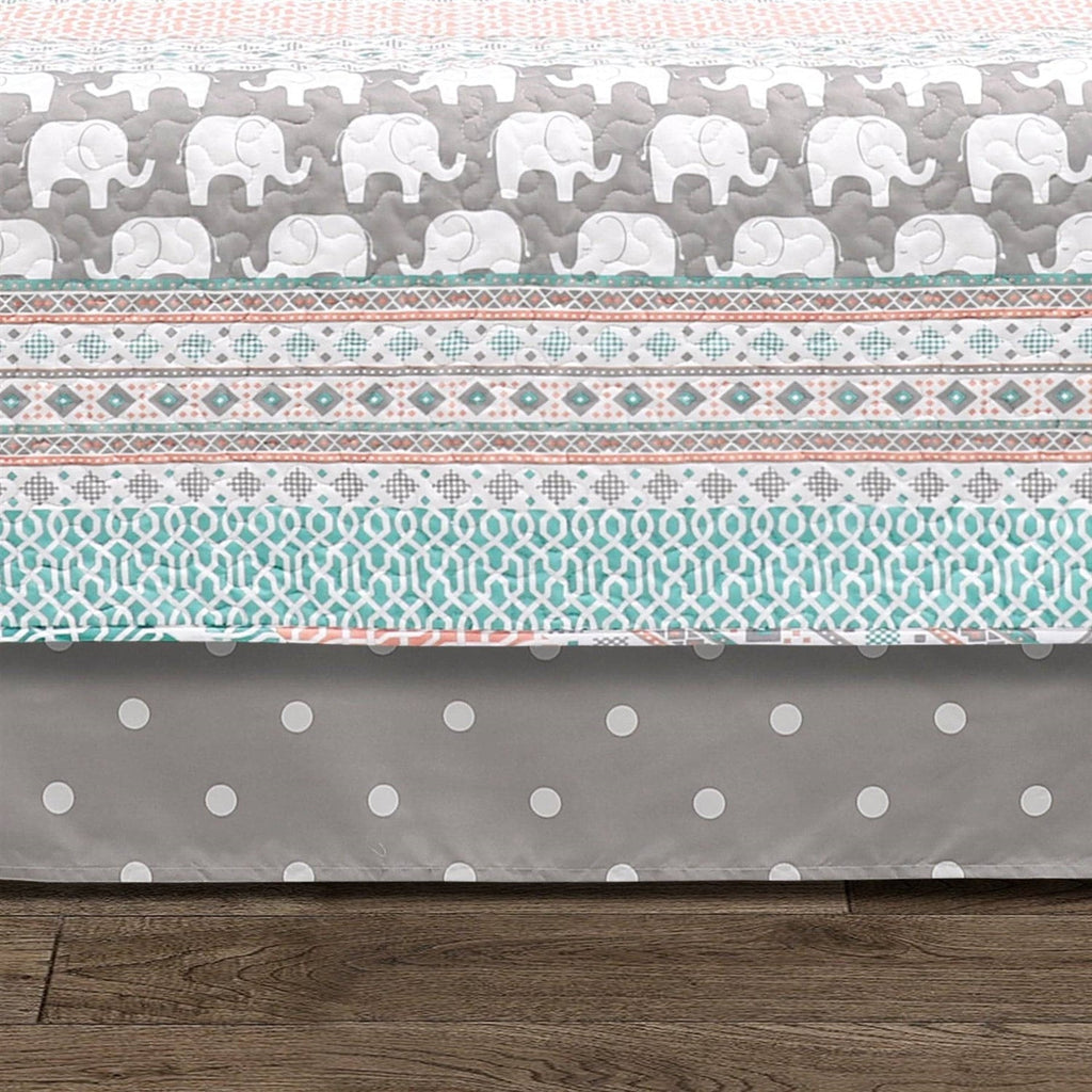 Turquoise Pink Grey Lightweight 6 Piece Elephant Pattern Daybed Cover Quilt Set