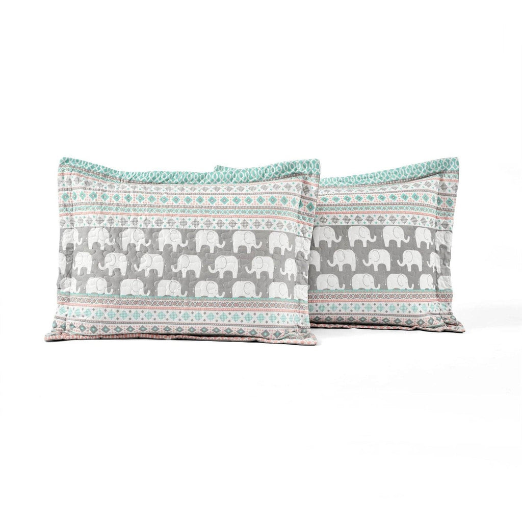 Turquoise Pink Grey Lightweight 6 Piece Elephant Pattern Daybed Cover Quilt Set