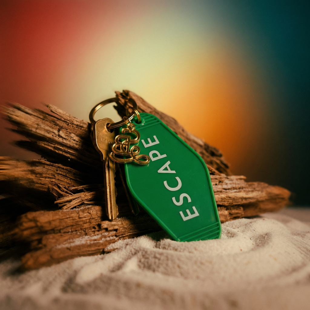 Escape Vintage Motel Style Keychain with Gold Hardware