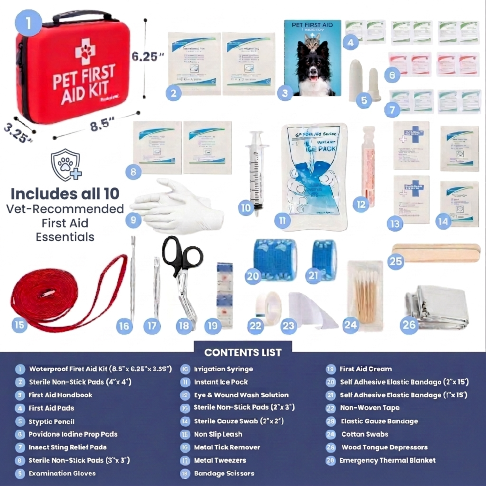 Pet First Aid Kit for Dogs & Cats with Vet-Approved Essentials