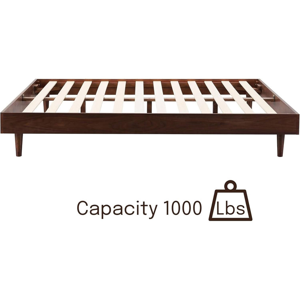 Full size Mid-Century Modern Platform Bed Frame in Dark Brown Wood Finish