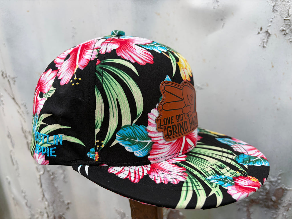 PL Series 5 Panel Snapback Hat- FLORAL- “Love Big, Grind Hard” Patch