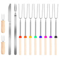 Stainless Steel Roasting Sticks Set - 31.9in Extendable Marshmallow Hot Dog Forks with Skewers, Corn Needles, Fork Knife - BBQ Fire Pit Cam Kit