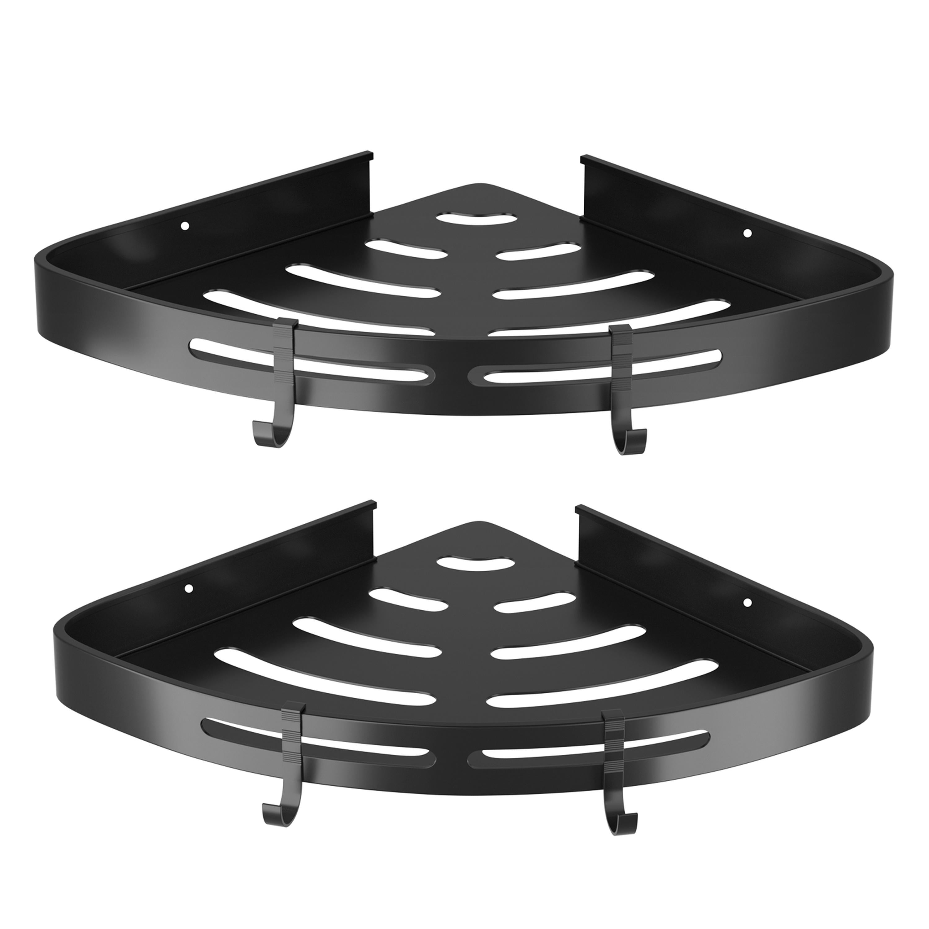 2Pcs Corner Shower Caddy Shelf Adhesive Bathroom Wall Mounted Storage Racks Aluminum No Drilling Organizers For Bathroom Toilet Kitchen Dorm