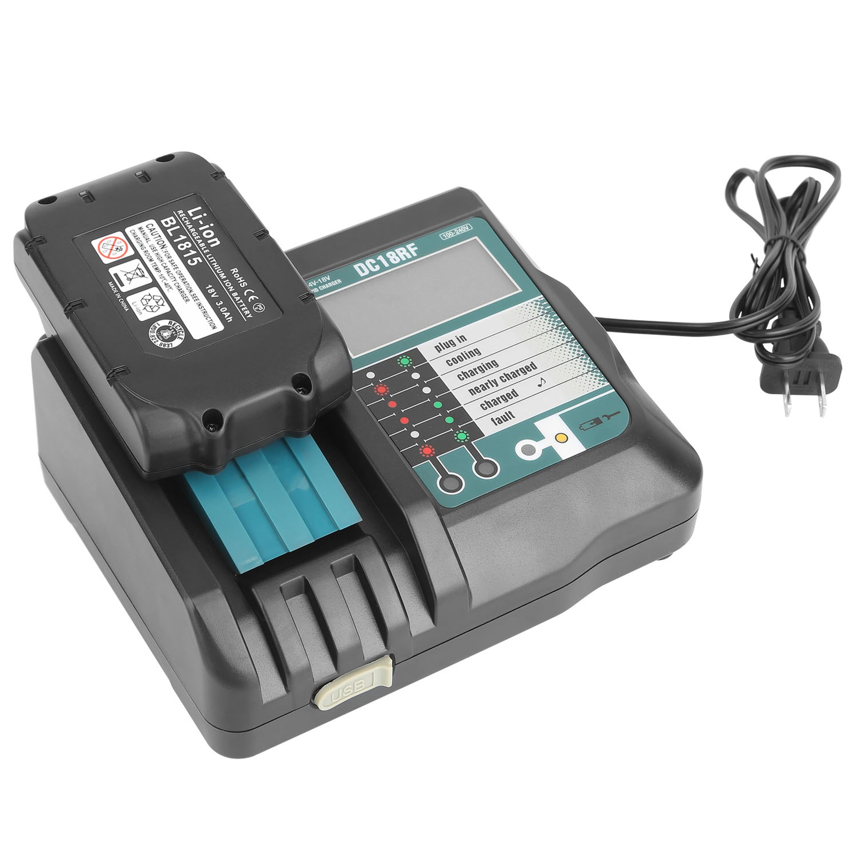 Rapid Charger Replacement Fit for Makita 14.4-18V Battery BL1860 BL1830 BL1850 with
LCD Display USB Port