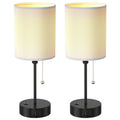 2Pcs Bedroom Lamps, 3 Color Modes, USB C+A Output, Pull Chain, E26 Bulb Light
