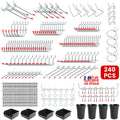 240Pcs Pegboard Hooks Assortment Garage Pegboard Accessories Organizer Kit 1/8 and 1/4 inch Peg Board Hooks for Organizing Various Tools
