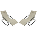 Set of 2 Beige Rocking Chaise Lounger Patio Lounge Chair with Pillow