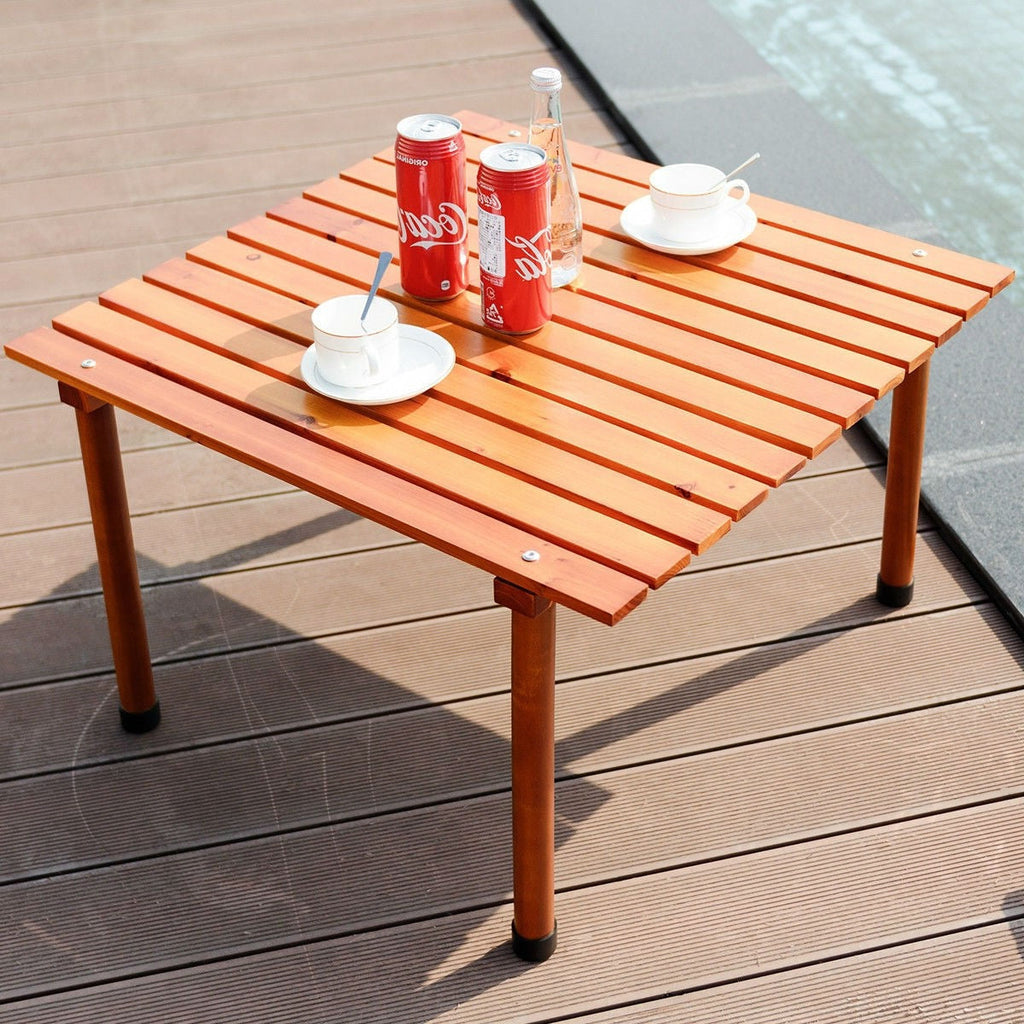 Outdoor Portable Roll-Up Folding Wood Patio Table with Carry Bag