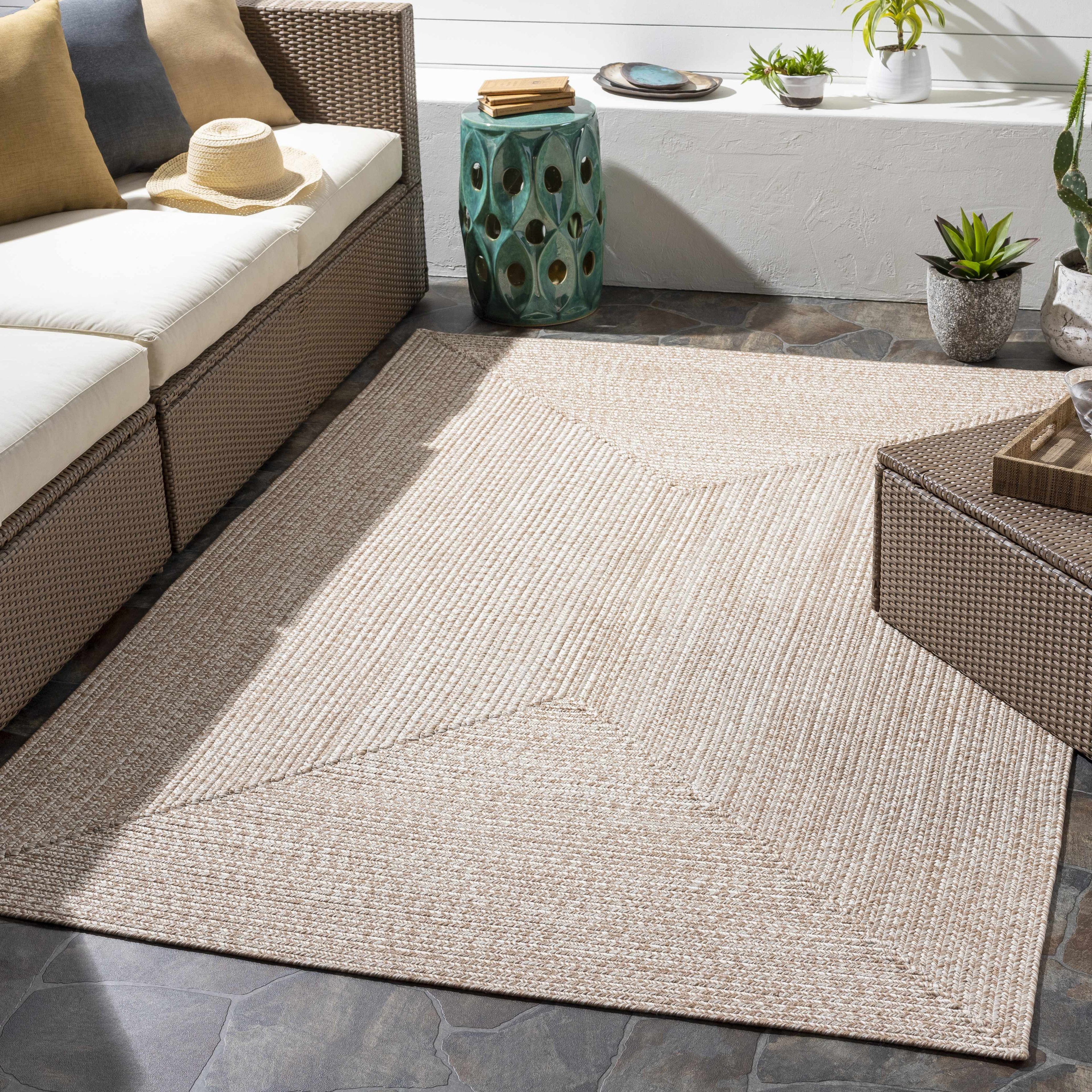 Cream Braided Faux Jute Outdoor Rug