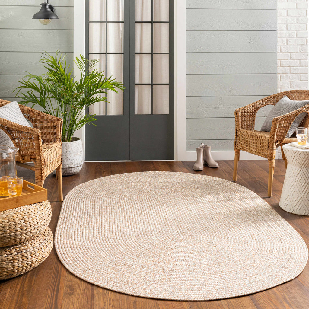 Cream Braided Faux Jute Outdoor Rug