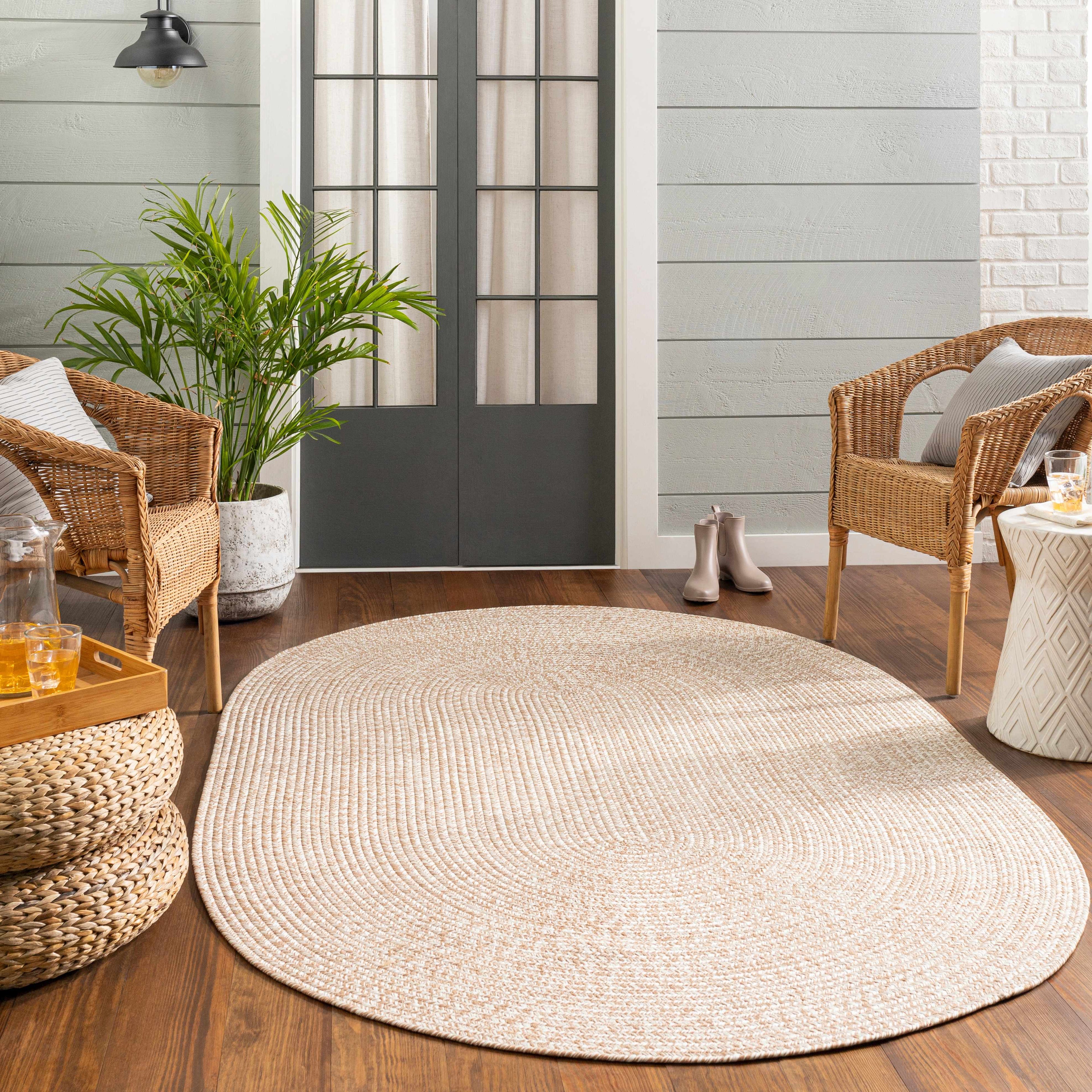 Cream Braided Faux Jute Outdoor Rug