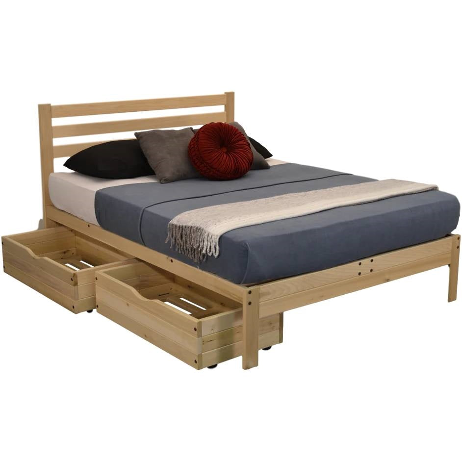 Full size Solid Wood Platform Bed Frame with Slatted Headboard - Made in USA