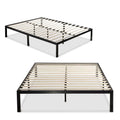 Full Metal Platform Bed Frame with Wooden Mattress Support Slats