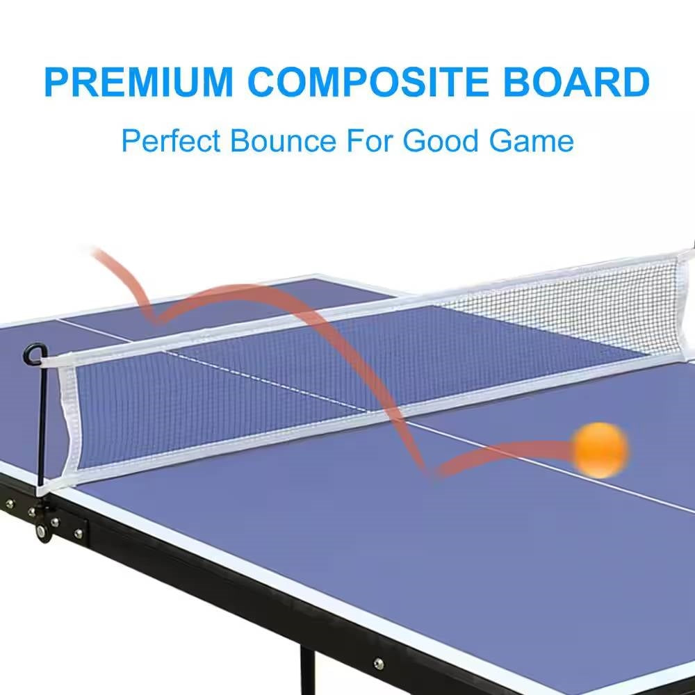 Folding 54-inch Blue Ping Pong Table Tennis Table Set with Net 2 and Paddles