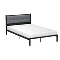 Full Metal Platform Bed Frame with Gray Button Tufted Upholstered Headboard