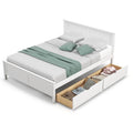 Full Size White Platform Bed Frame with 2 Storage Drawers