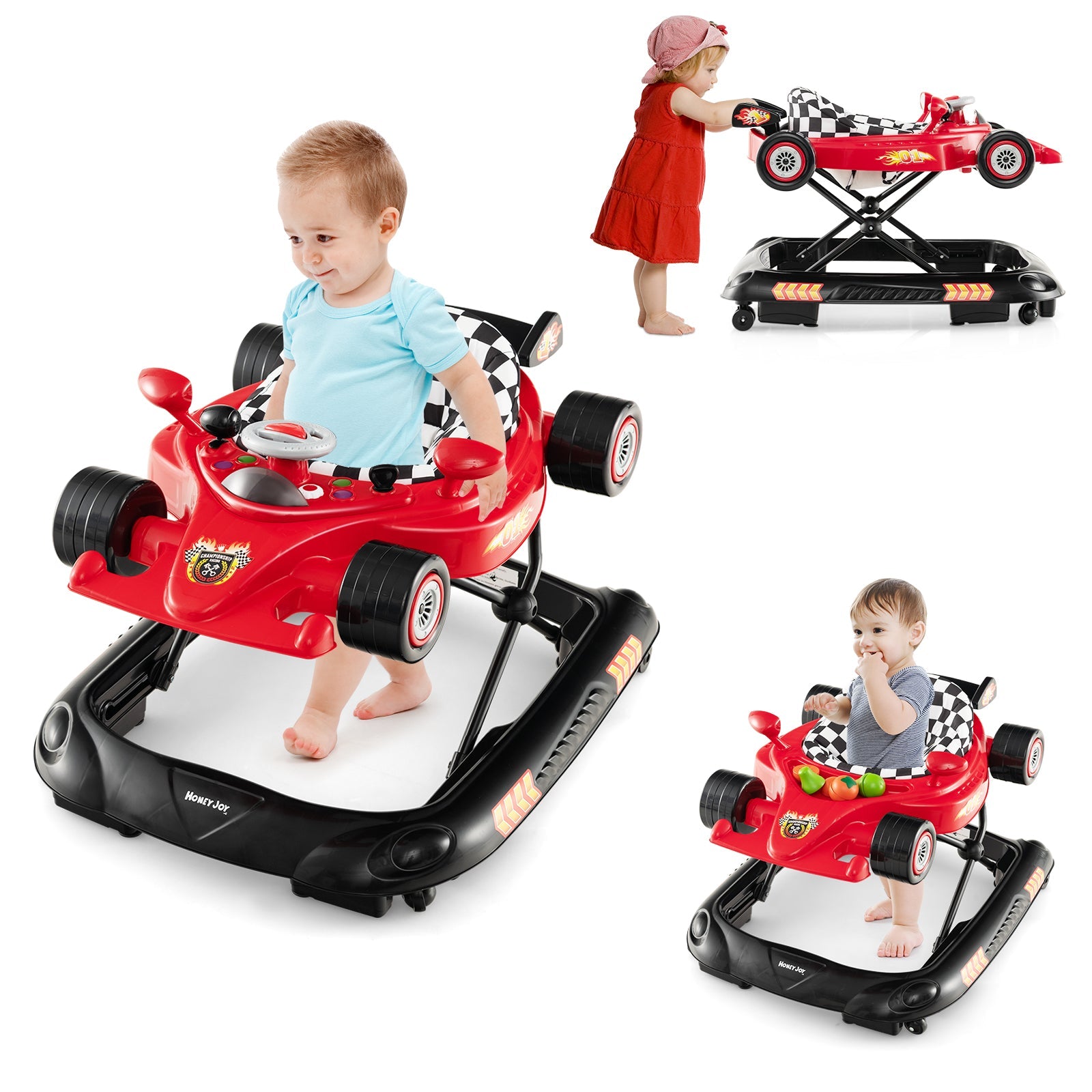 Convertible Baby Walker with 3 Adjustable Height Settings-Red