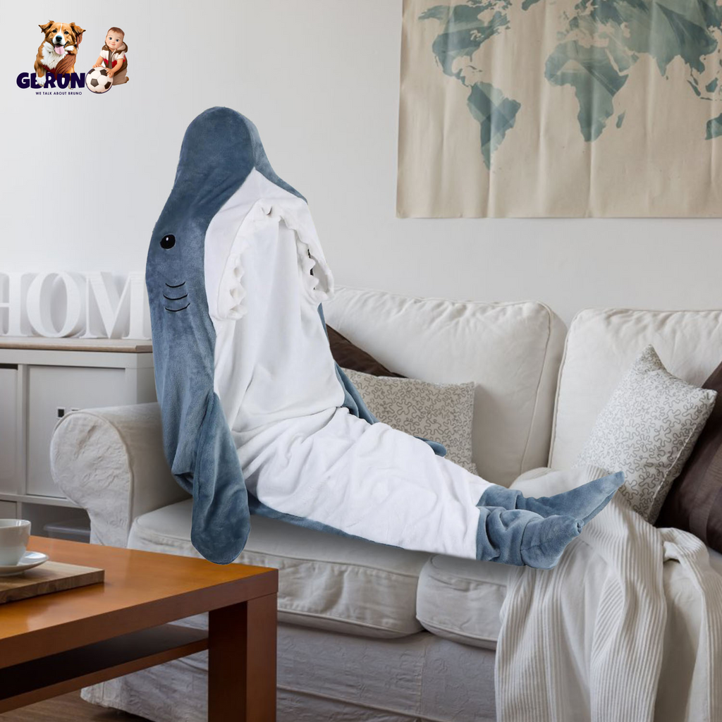 Wearable Shark Sleeping Bag Shark Onesie X-XXL Size Soft Comfortable Flannel Blanket With Zipper Suitable For Adult Children Height 4.2FT to 5.5FT