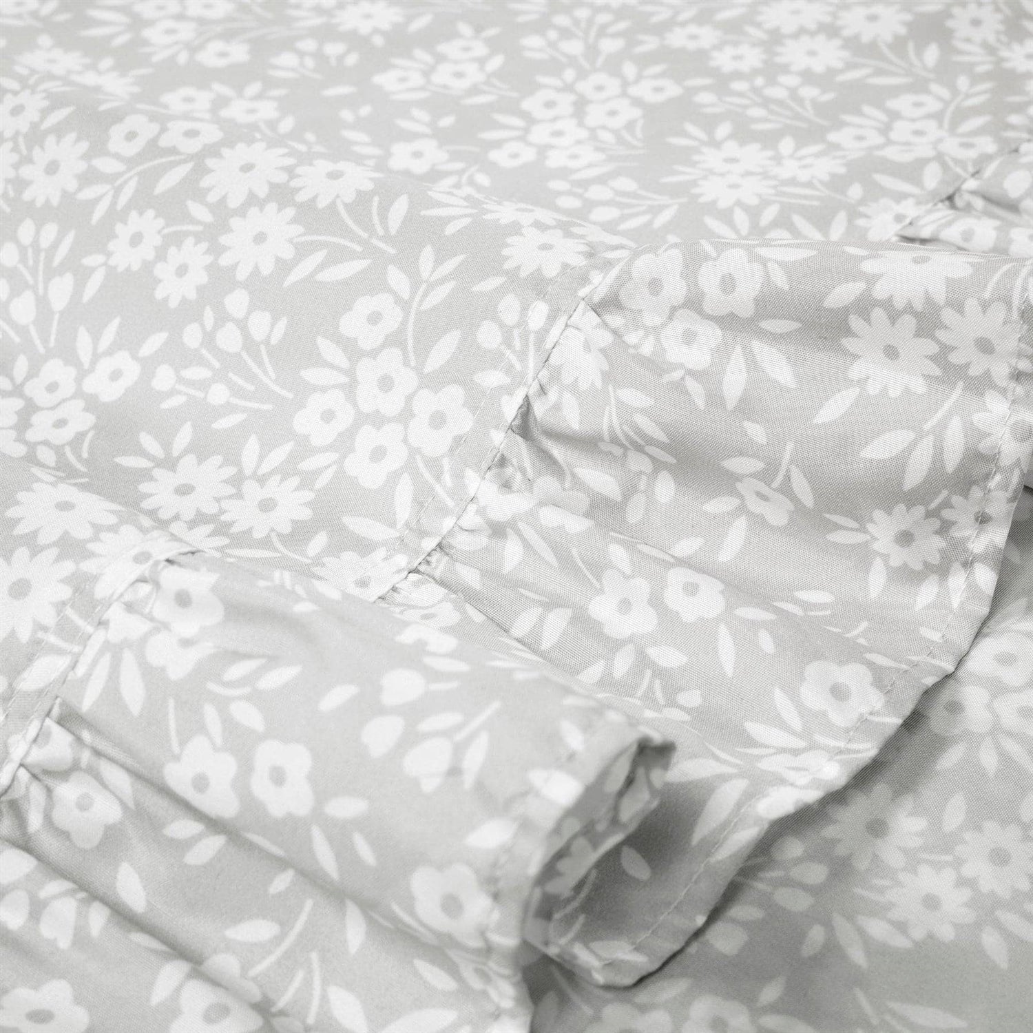 Queen size Grey Ruffle Floral Polyester 6 Piece Sheet Set