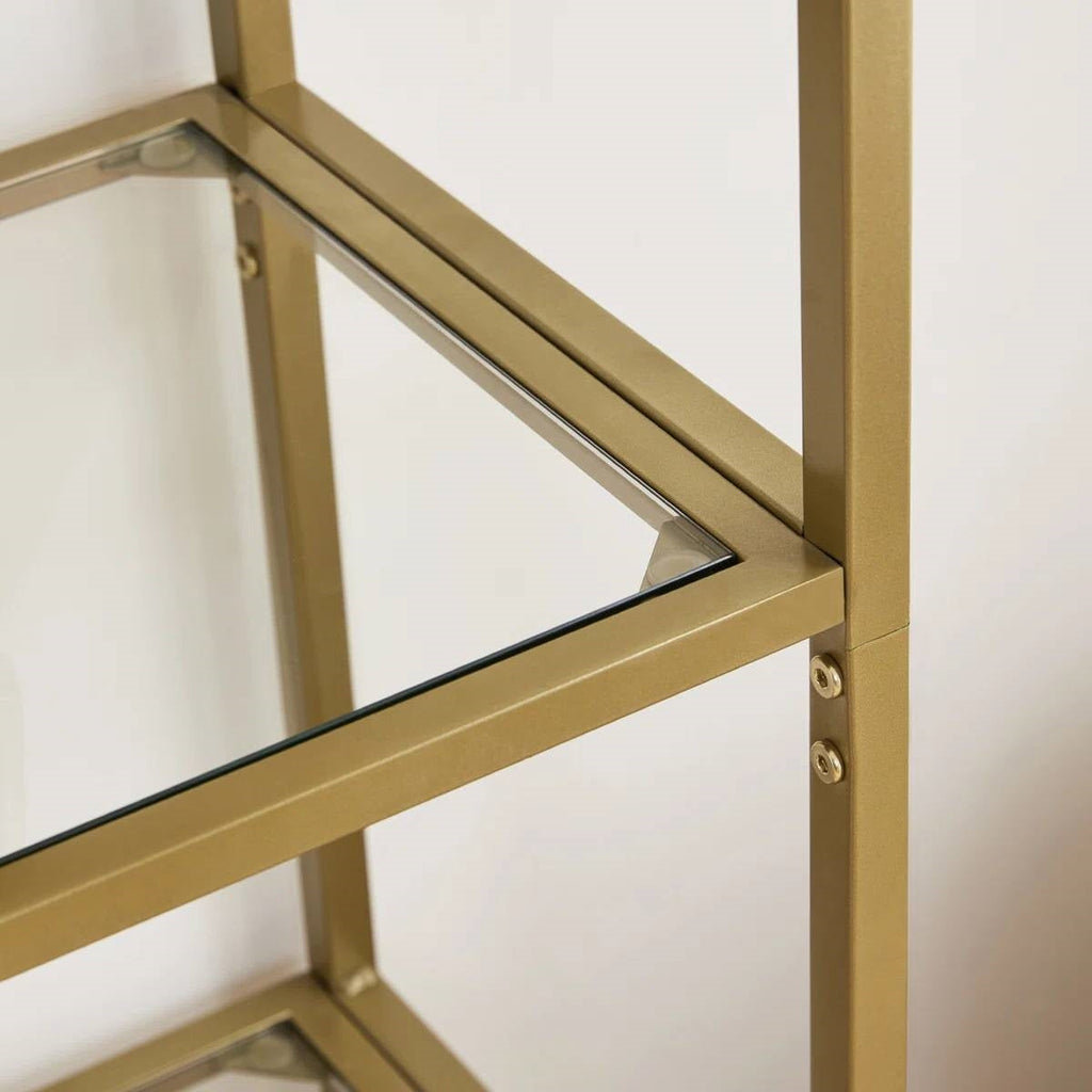 Modern Gold Metal Arched Top Display Rack Bookcase with 5 Glass Storage Shelves