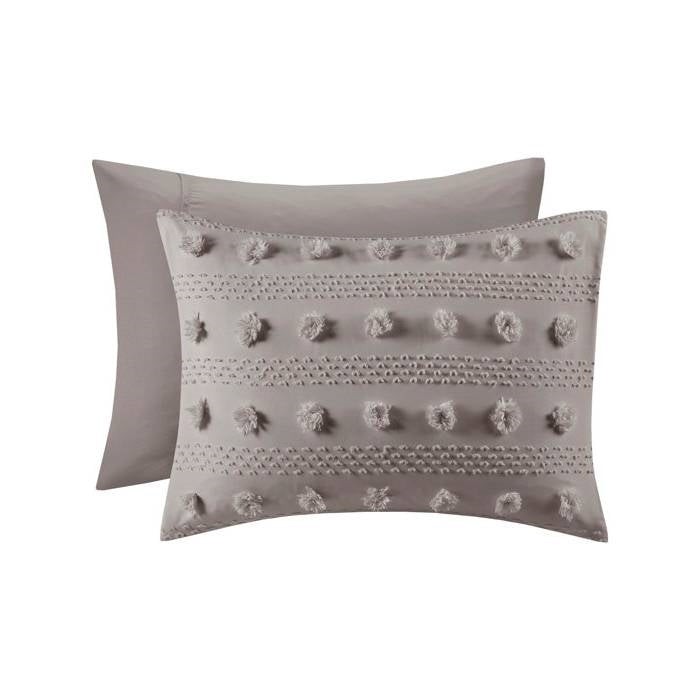 King/Cal King 3-Piece Grey Microfiber Comforter Set with Decorative Pompoms