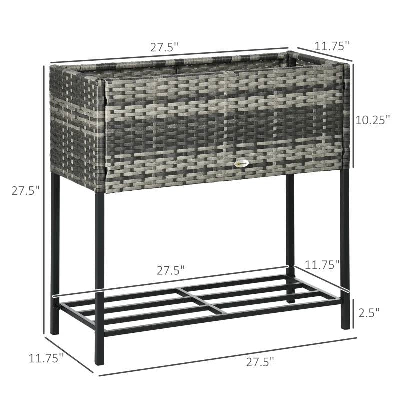 Grey Modern PE Rattan Wicker Raised Garden Bed Elevated Planter Box