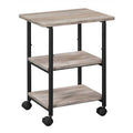 Modern Industrial Black Metal Grey Wood Printer Stand Shelf Cart