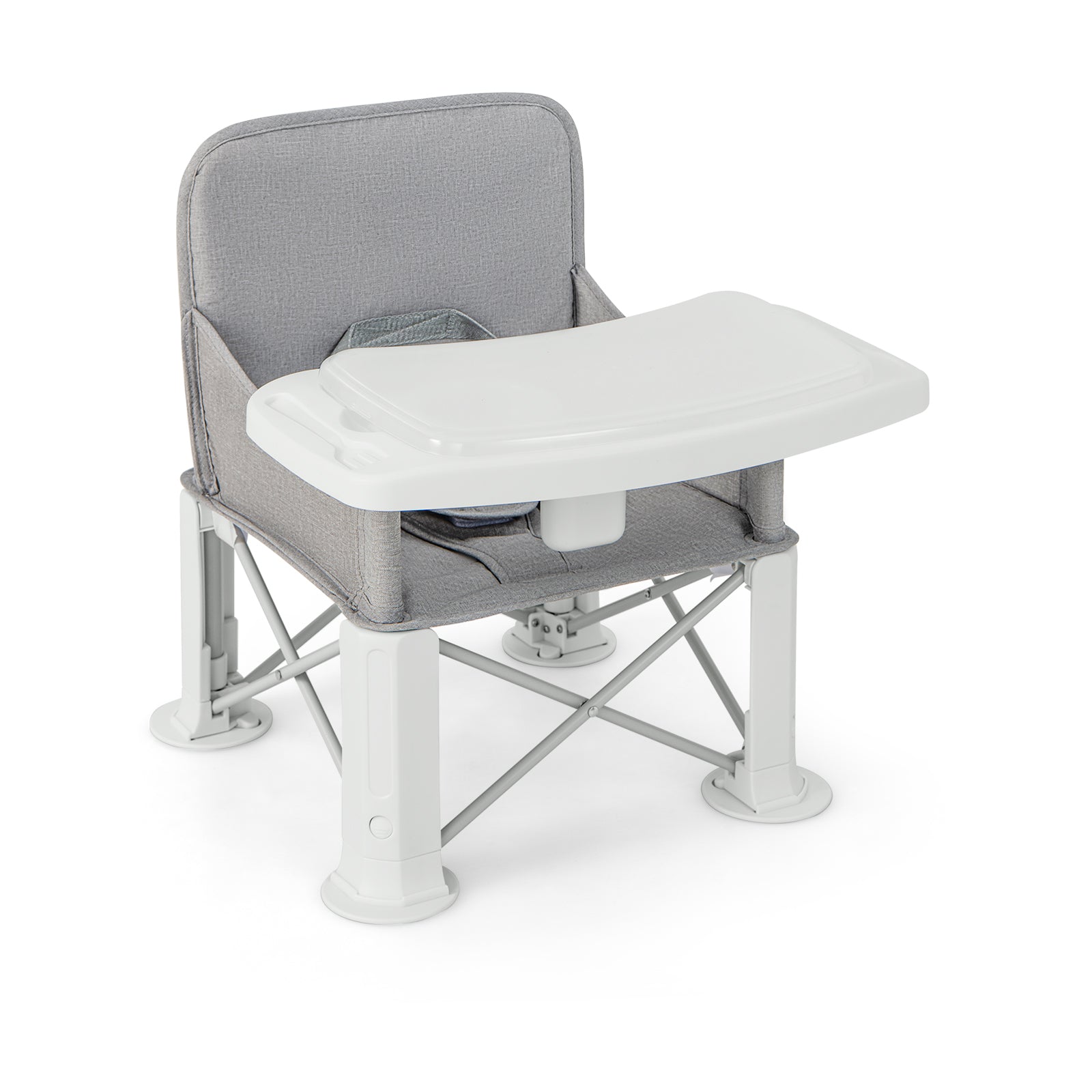Portable Baby Booster Seat with Straps and Double Tray-Gray