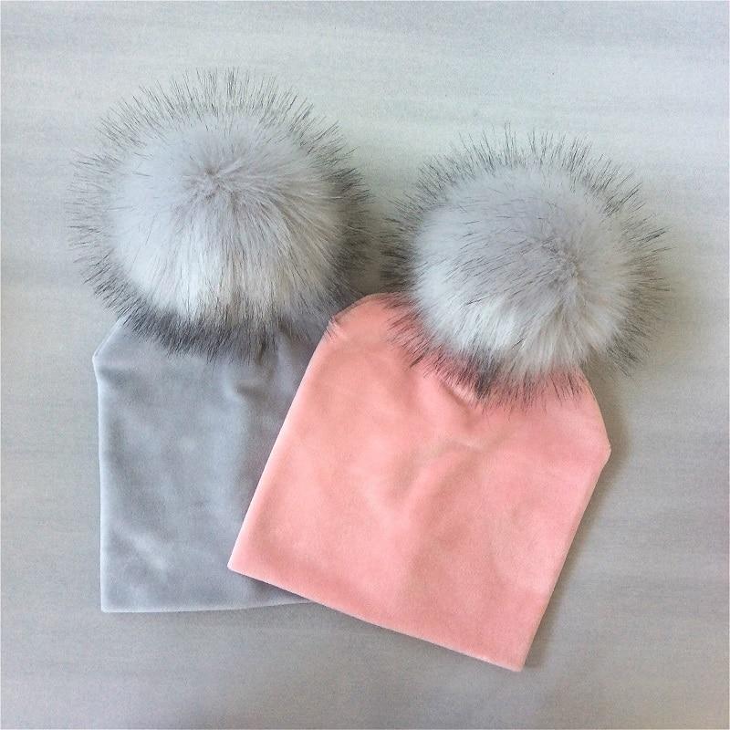 Kids Girls Solid Hat With Pompon Baby Beanie Pompom Cap Children's Accessories Design