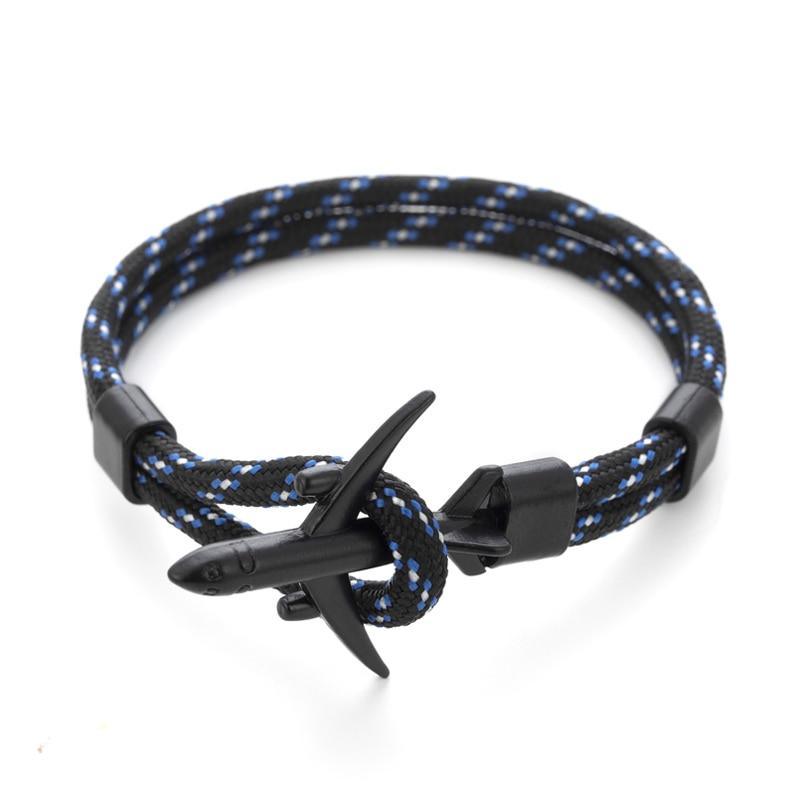Elegant Modern Fashion Black Anchor Luxury Bracelets For Men And Women Charm Rope Chain Couple Bracelet Metal Airplane Leather Hooks Homme Jewelry
