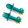 New Baby Feeding Spoon Fork Set Short Easy  Cartoon Dinosaur Soft Silicone  Teether Toys Non-hurt Training Tableware