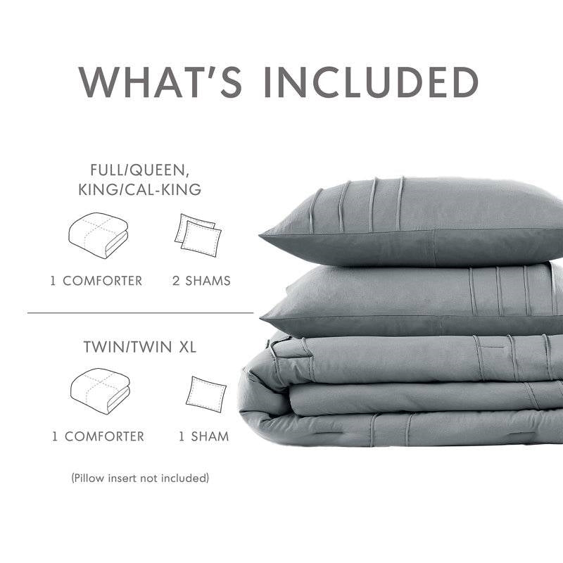Twin/Twin XL Pleated Pre-Washed Microfiber Comforter Set in Blue Grey