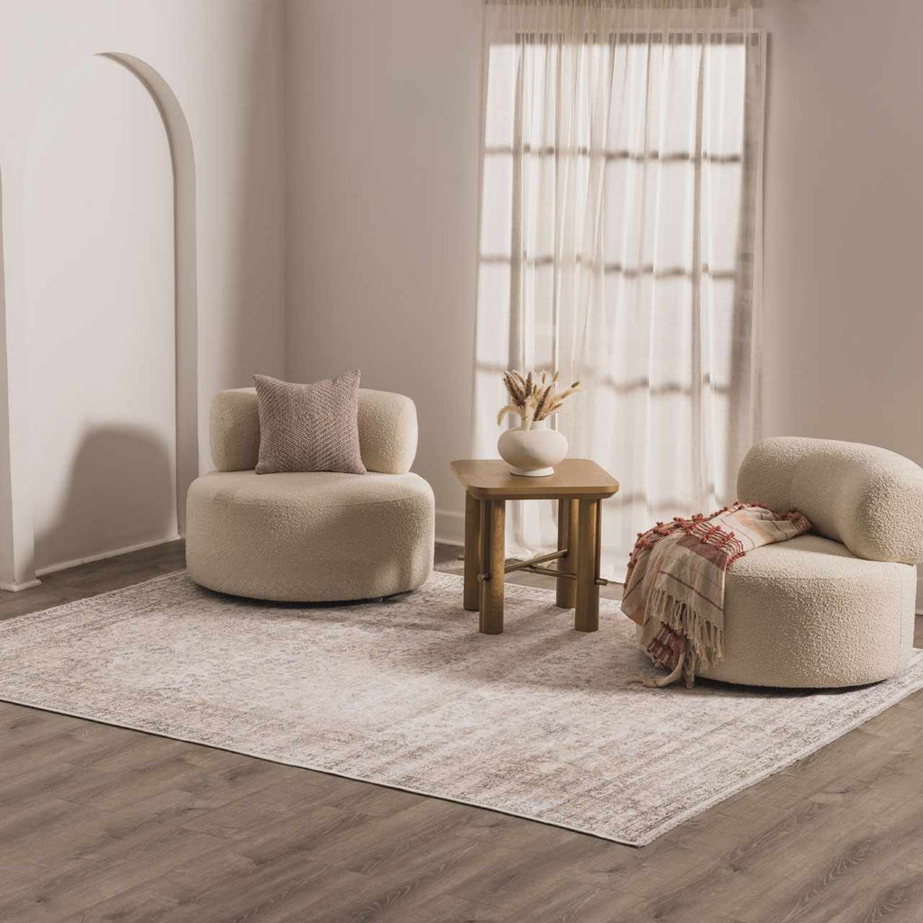 Cream Holi-2301 Washable Area Rug