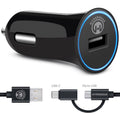 Rapid 2.4A Car Charger w/Hybrid USB-C Cable 4ft