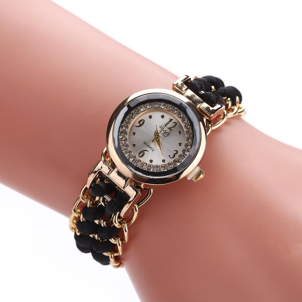 Women Handmade Bracelet Watches Rope Beads Knitting Adjustable Wristwatches Gift For Women and Lady and Girls