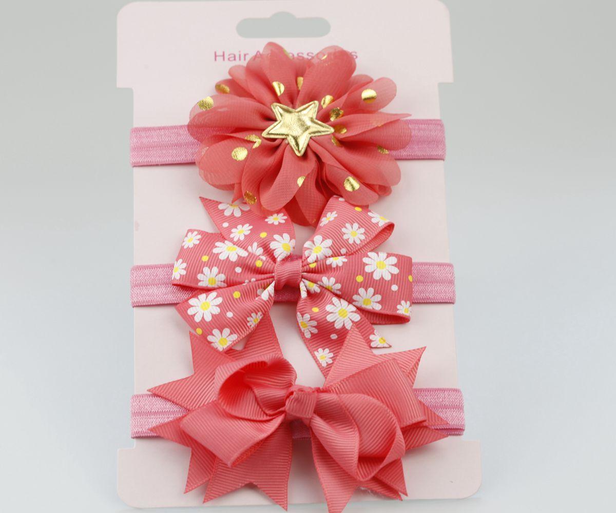 Luxury Modern Handamde 3PCS Set Elastic Flower Headbands for Baby Girls Hair Accessories Baby Girls Bows Nylon Bow For Girls