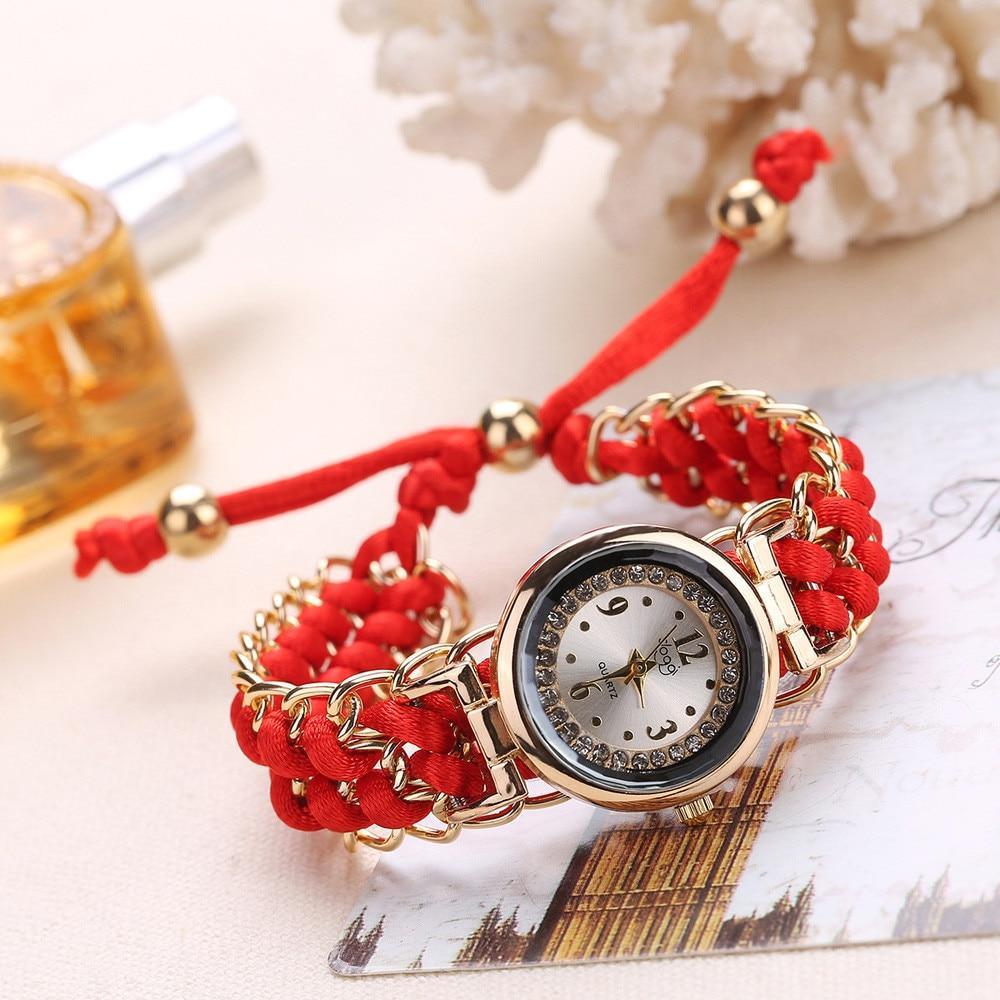 Women Handmade Bracelet Watches Rope Beads Knitting Adjustable Wristwatches Gift For Women and Lady and Girls