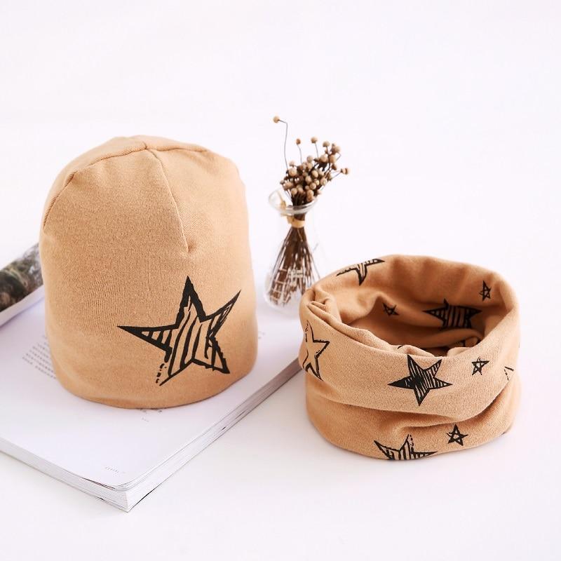 Star Print Cotton Hat And Scarf  Baby Beanie Kids Caps Children's Accessories For Boys and Girls
