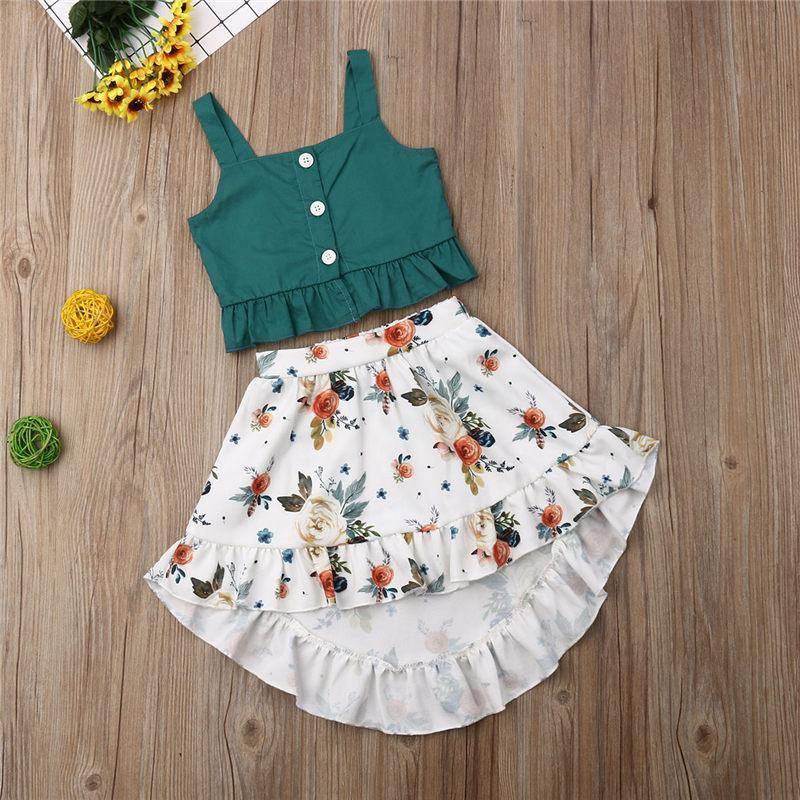Stilish 2Pcs Baby Girl Toddler Dress For Baby Girl with Ruffle Tops Floral Dress Set In Modern Flower Interetsing Design For Girls Kids