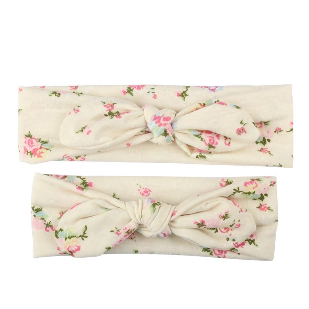 Modern Handmade Mother Baby Turban Matching Headband Mom Daughter Rabbit Ears Headbands Floral Print Bow
