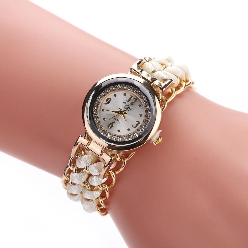 Women Handmade Bracelet Watches Rope Beads Knitting Adjustable Wristwatches Gift For Women and Lady and Girls