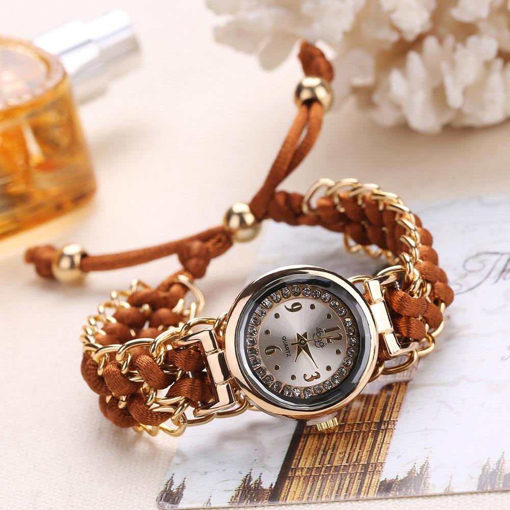 Women Handmade Bracelet Watches Rope Beads Knitting Adjustable Wristwatches Gift For Women and Lady and Girls