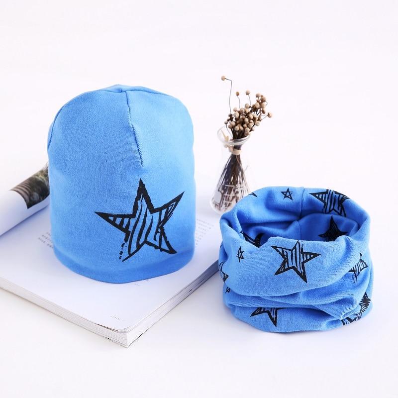 Star Print Cotton Hat And Scarf  Baby Beanie Kids Caps Children's Accessories For Boys and Girls