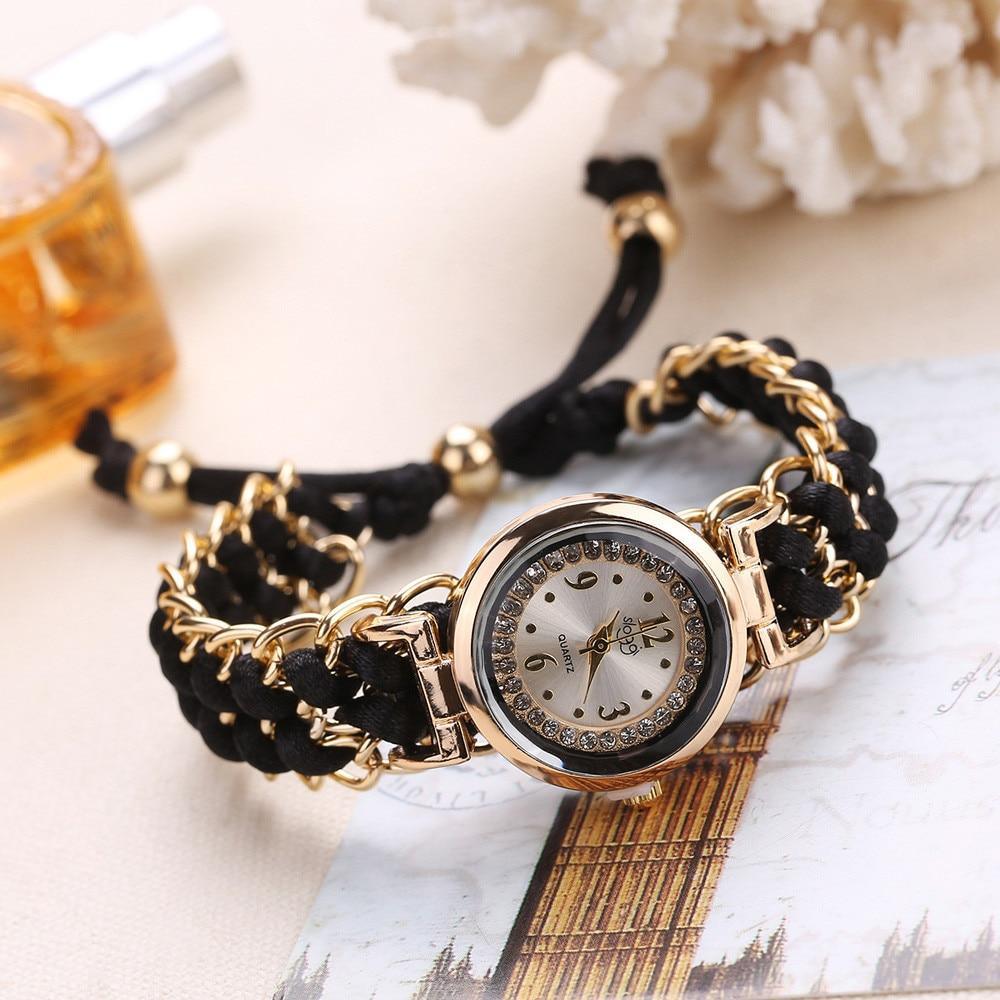 Women Handmade Bracelet Watches Rope Beads Knitting Adjustable Wristwatches Gift For Women and Lady and Girls